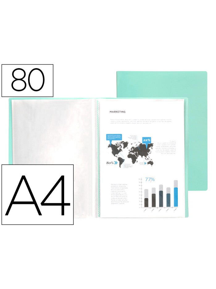 Carpeta liderpapel escaparate 80 fundas polipropileno din a4 verde manzana opaco Carpeta liderpapel escaparate 80 fundas polipropileno din a4 verde manzana opaco