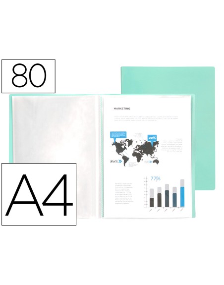 Carpeta liderpapel escaparate 80 fundas polipropileno din a4 verde manzana opaco
