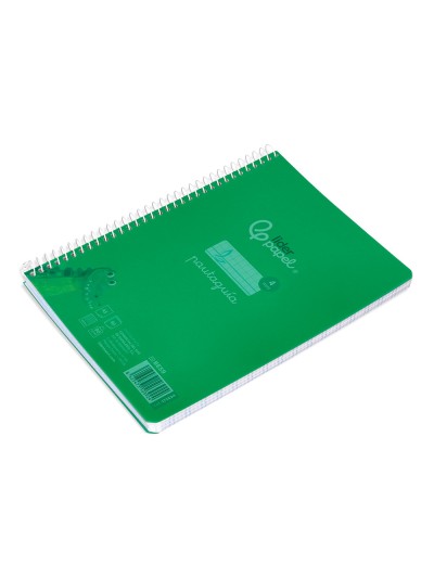 Cuaderno espiral liderpapel din a5 pautaguia tapa plastico 80h 90gr cuadro pautado 4mm con margen color verde