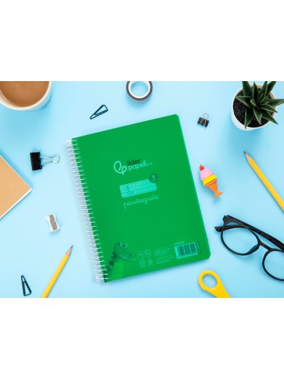 Cuaderno espiral liderpapel din a5 pautaguia tapa plastico 80h 90gr cuadro pautado 4mm con margen color verde