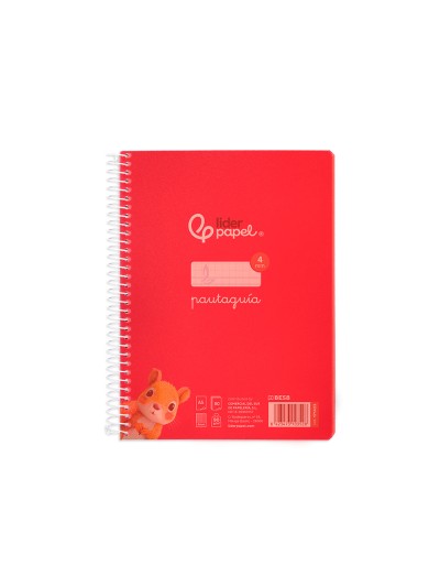 Cuaderno espiral liderpapel din a5 pautaguia tapa plastico 80h 90gr cuadro pautado 4mm con margen color rojo