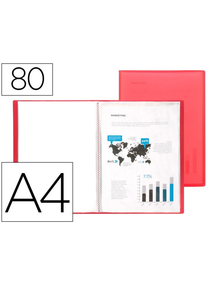 Carpeta liderpapel escaparate 80 fundas polipropileno din a4 rojo translucido Carpeta liderpapel escaparate 80 fundas polipropileno din a4 rojo translucido