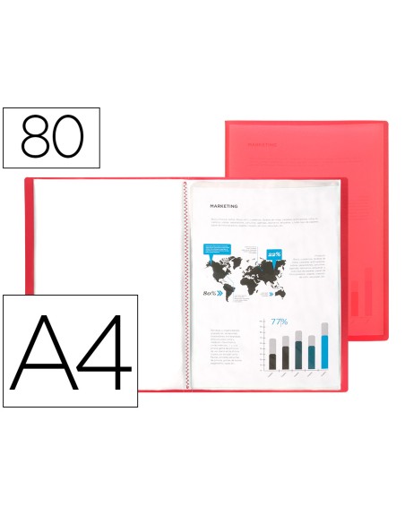 Carpeta liderpapel escaparate 80 fundas polipropileno din a4 rojo translucido