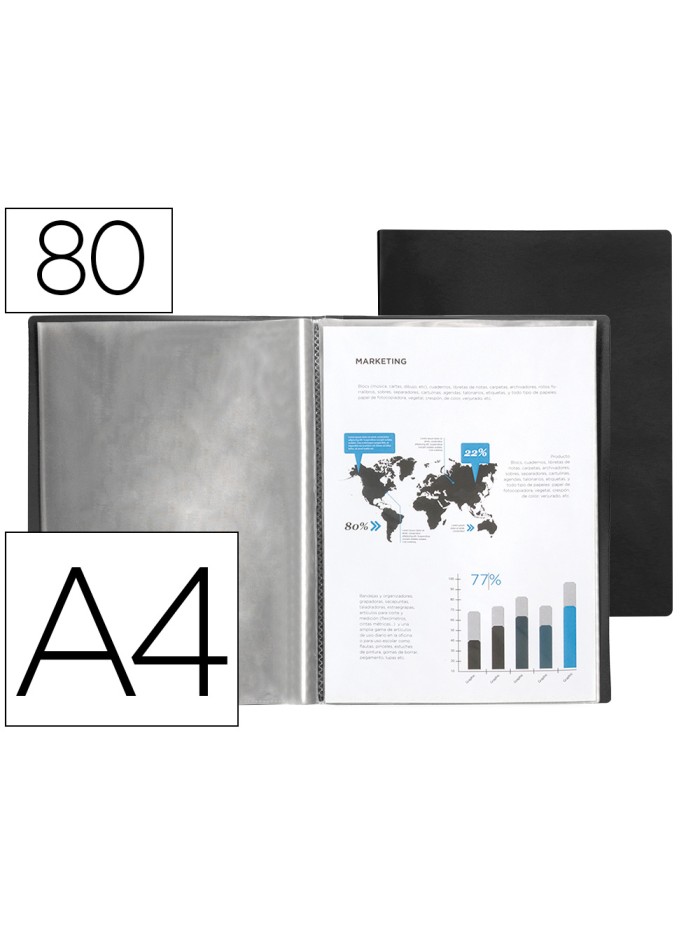 Carpeta liderpapel escaparate 80 fundas polipropileno din a4 negro opaco Carpeta liderpapel escaparate 80 fundas polipropileno din a4 negro opaco