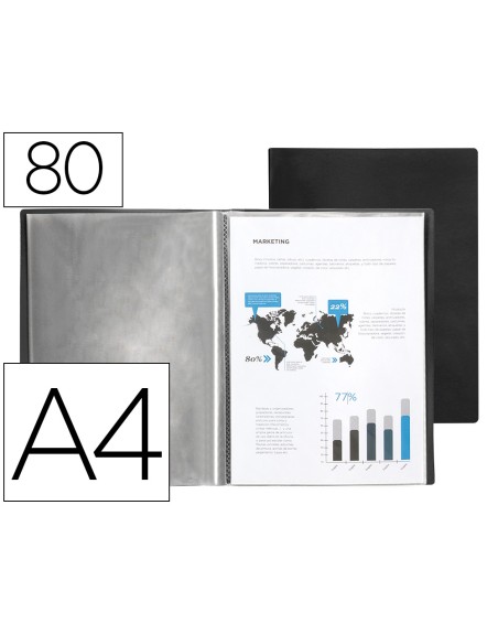 Carpeta liderpapel escaparate 80 fundas polipropileno din a4 negro opaco