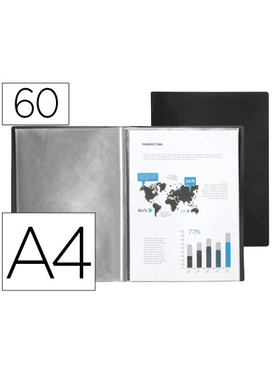 Carpeta liderpapel escaparate 60 fundas polipropileno din a4 negro opaco