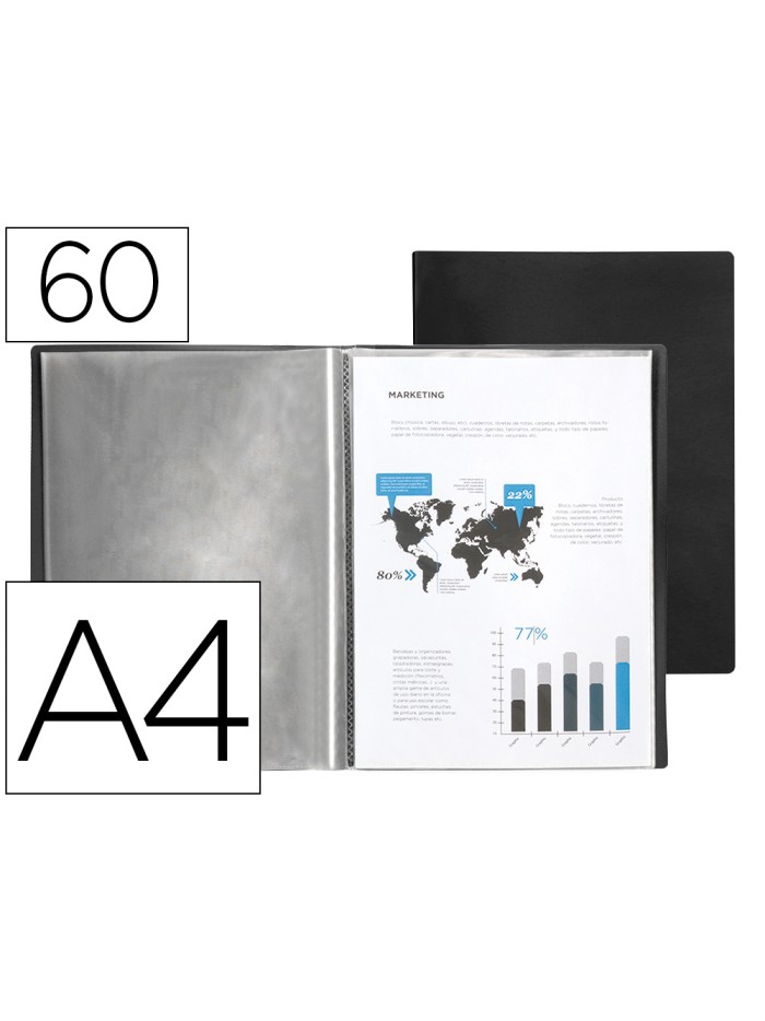 Carpeta liderpapel escaparate 60 fundas polipropileno din a4 negro opaco Carpeta liderpapel escaparate 60 fundas polipropileno din a4 negro opaco