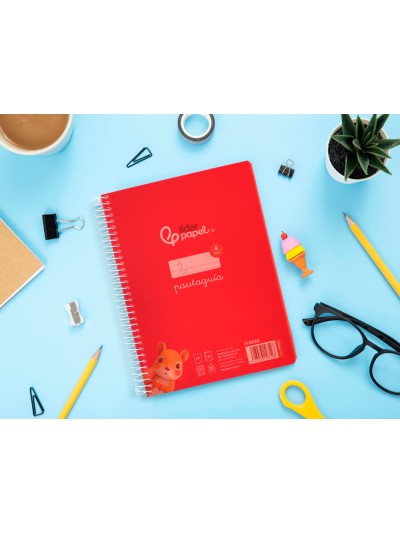 Cuaderno espiral liderpapel din a5 pautaguia tapa plastico 80h 90gr cuadro pautado 4mm con margen color rojo