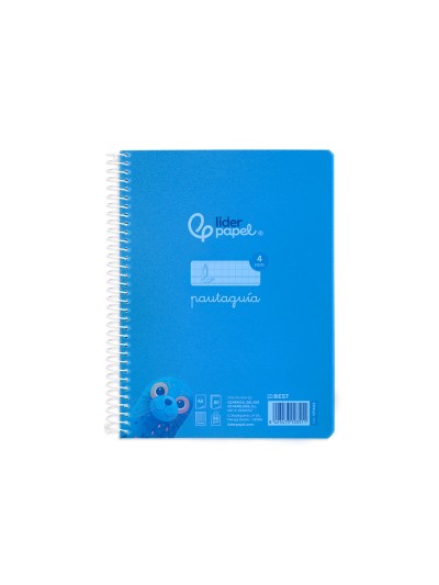 Cuaderno espiral liderpapel din a5 pautaguia tapa plastico 80h 90gr cuadro pautado 4mm con margen color azul