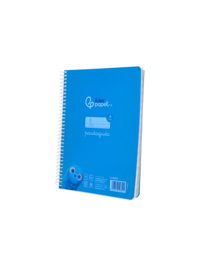 Cuaderno espiral liderpapel din a5 pautaguia tapa plastico 80h 90gr cuadro pautado 4mm con margen color azul