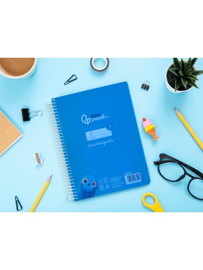 Cuaderno espiral liderpapel din a5 pautaguia tapa plastico 80h 90gr cuadro pautado 4mm con margen color azul