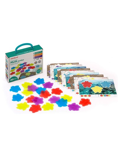 Juego miniland set de 20 tortugas translucidas y 9 tarjets de actividades con dos niveles de dificultad