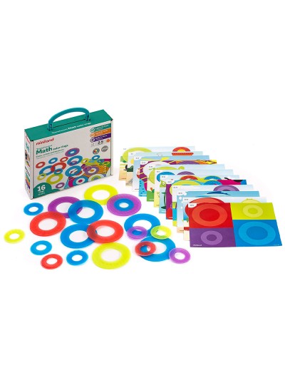 Juego miniland set de 16 aros translucidos y 12 tarjetas de actividades de diferentes tematicas 235x195x80 mm
