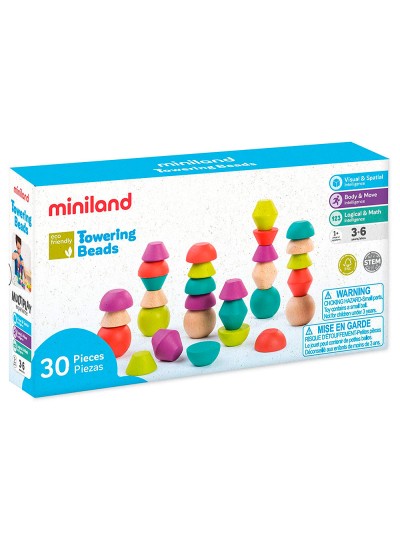 Juego miniland towering beads piezas de maderas para trabajar la logica