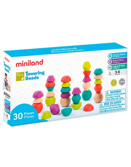 Juego miniland towering beads piezas de maderas para trabajar la logica