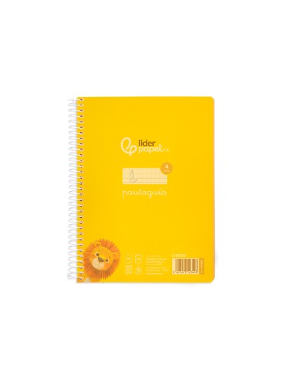 Cuaderno espiral liderpapel din a5 pautaguia tapa plastico 80h 90gr cuadro pautado 4mm con margen color amarillo