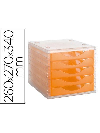 Fichero cajones de sobremesa archivo 2000 apilable 5 cajones naranja translucido 260x270x340 mm
