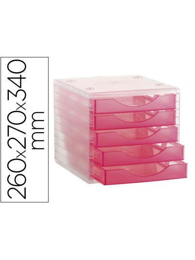 Fichero cajones de sobremesa archivo 2000 apilable 5 cajones fucsia translucido 260x270x340 mm