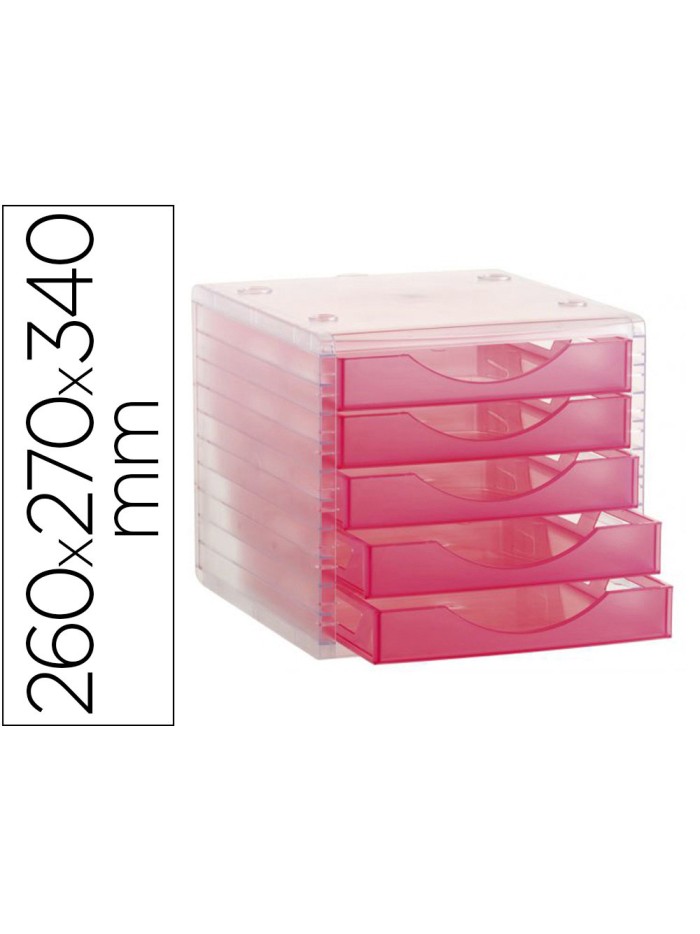 Fichero cajones de sobremesa archivo 2000 apilable 5 cajones fucsia translucido 260x270x340 mm Fichero cajones de sobremesa archivo 2000 apilable 5 cajones fucsia translucido 260x270x340 mm