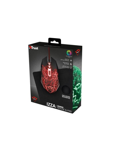 Pack alfombrilla + raton optico trust gaming gxt783 izza mouse & pad 2400 dpi 6 botones