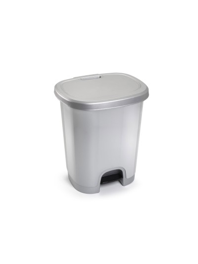 Papelera contenedor plasticforte plastico con tapadera y pedal 27 litros color plata 380x320x450 mm