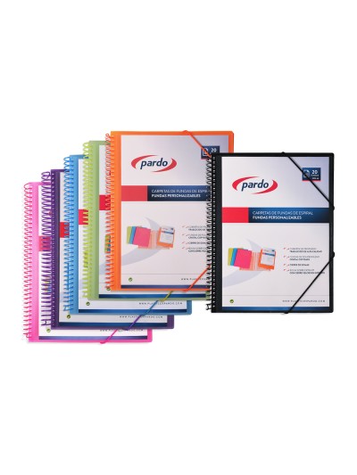 Carpeta pardo escaparate con espiral 20 fundas polipropileno con gomas personalizable color azul