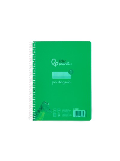Cuaderno espiral liderpapel din a5 pautaguia tapa plastico 80h 90gr cuadro pautado 3 mm con margen color verde
