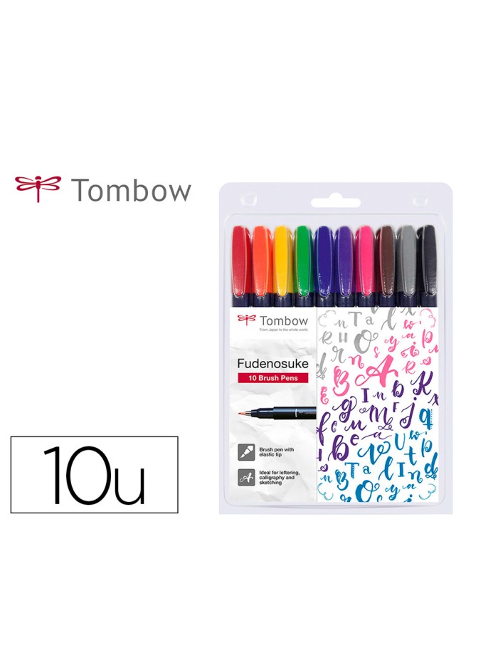 Rotulador tombow fudenosuke tinta base de agua punta pincel dura estuche de 10 unidades colores surtidos Rotulador tombow fudenosuke tinta base de agua punta pincel dura estuche de 10 unidades colores surtidos