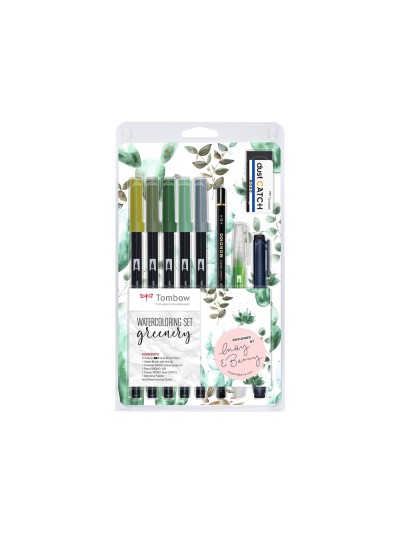Set watercoloring tombow greenery 9 piezas