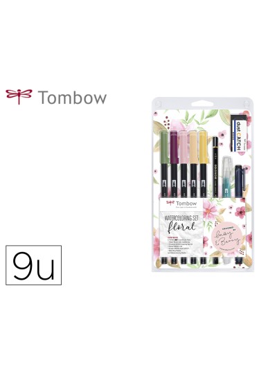 Set watercoloring tombow floral 9 piezas