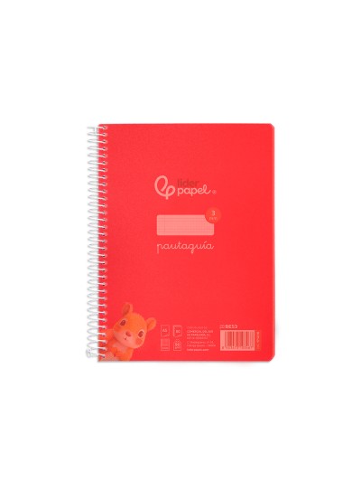 Cuaderno espiral liderpapel din a5 pautaguia tapa plastico 80h 90gr cuadro pautado 3 mm con margen color rojo