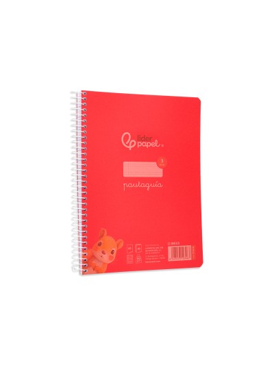 Cuaderno espiral liderpapel din a5 pautaguia tapa plastico 80h 90gr cuadro pautado 3 mm con margen color rojo