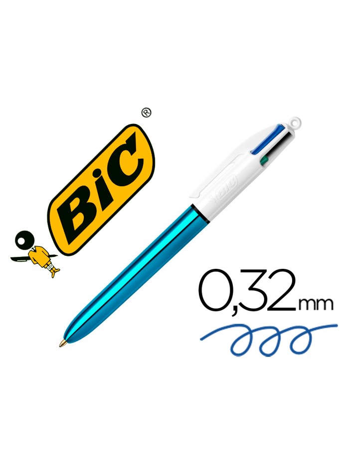 Boligrafo bic cuatro colores shine azul punta de 1 mm Boligrafo bic cuatro colores shine azul punta de 1 mm