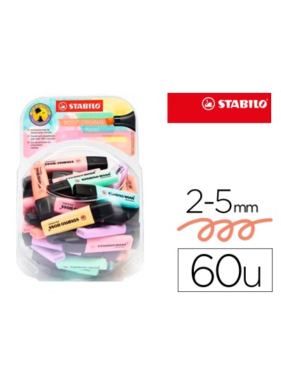 Rotulador stabilo boss fluorescente 70 pastel expositor bombonera de 60 unidades colores surtidos