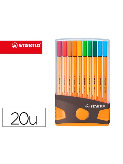 Rotulador stabilo punta de fibra point 88 color parade antracita/naranja estuche de 20 unidades colores surtidos