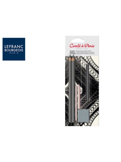 Set de dibujo conte a paris blister de 2 lapices 2h/6b + 1 barra carbon comprimido + 2 difuminos + 1 goma miga pan