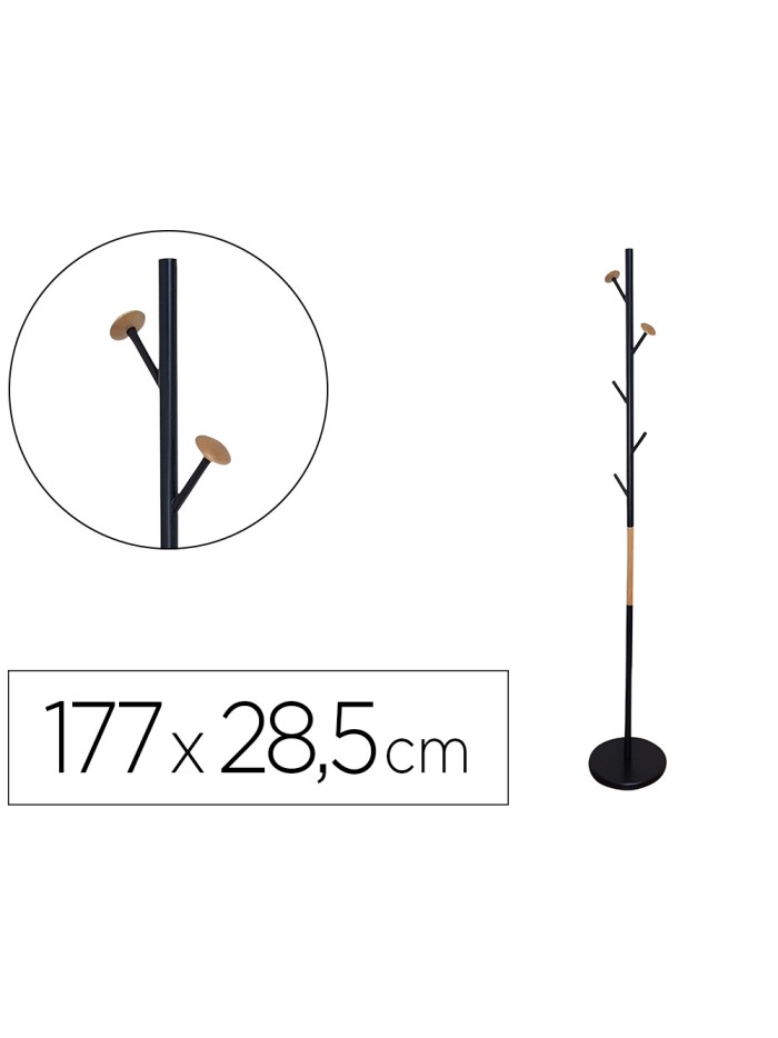 Perchero metalico q-connect negro con detalles de madera 5 colgadores 177x28,5 cm Perchero metalico q-connect negro con detalles de madera 5 colgadores 177x28,5 cm