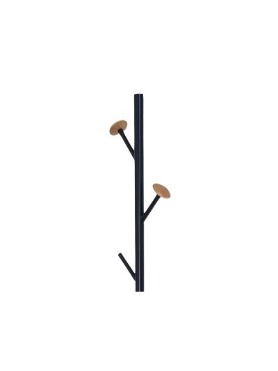 Perchero metalico q-connect negro con detalles de madera 5 colgadores 177x28,5 cm