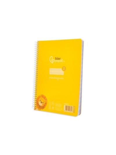Cuaderno espiral liderpapel din a5 pautaguia tapa plastico 80h 90gr cuadro pautado 3 mm con margen color amarillo