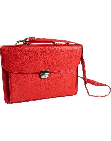 Cartera portadocumentos q-connect con correa cierre metalico y departamentos interiores color rojo 390x280