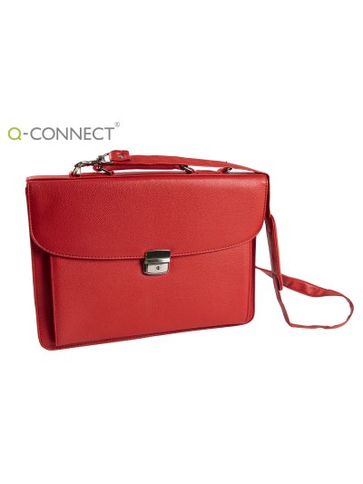 Cartera portadocumentos q-connect con correa cierre metalico y departamentos interiores color rojo 390x280
