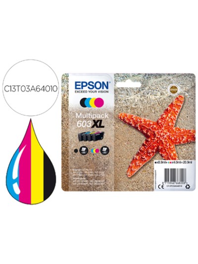 Ink-jet epson 603xl xp-2100 / 2105 / 3100 / 4100 / wf-2810 / 2830 / 2835 / 2850 multipack 4 colores negro