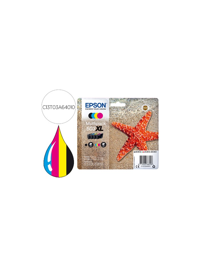 Ink-jet epson 603xl xp-2100 / 2105 / 3100 / 4100 / wf-2810 / 2830 / 2835 / 2850 multipack 4 colores negro Ink-jet epson 603xl xp-2100 / 2105 / 3100 / 4100 / wf-2810 / 2830 / 2835 / 2850 multipack 4 colores negro