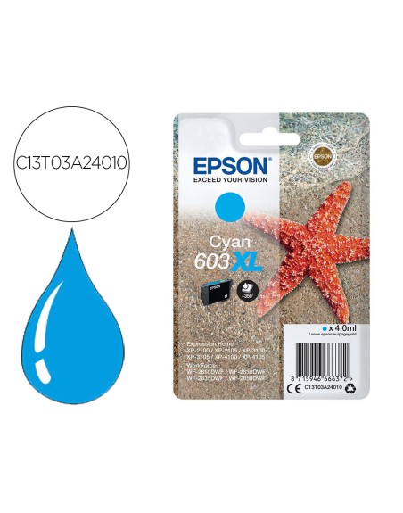 Ink-jet epson 603xl xp-2100 / 2105 / 3100 / 4100 / wf-2810 / 2830 / 2835 / 2850 cian 350 paginas
