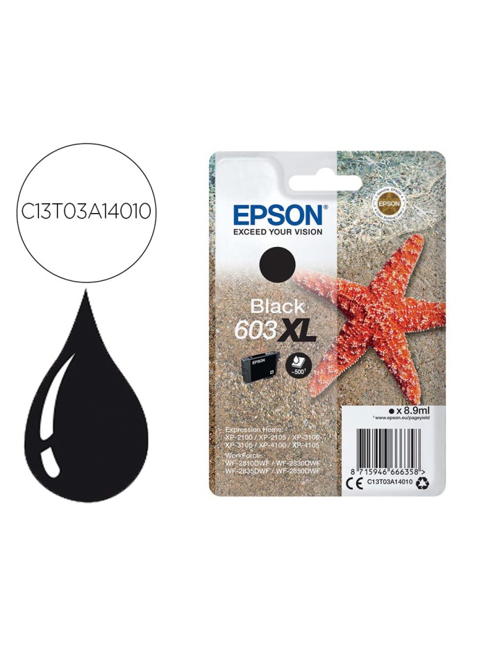 Ink-jet epson 603xl xp-2100 / 2105 / 3100 / 4100 / wf-2810 / 2830 / 2835 / 2850 negro 500 paginas Ink-jet epson 603xl xp-2100 / 2105 / 3100 / 4100 / wf-2810 / 2830 / 2835 / 2850 negro 500 paginas