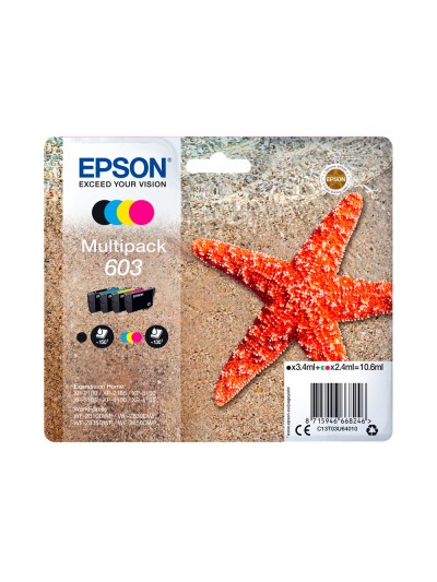 Ink-jet epson 603 xp-2100 / 2105 / 3100 / 4100 / wf-2810 / 2830 / 2835 / 2850 multipack 4 colores negro