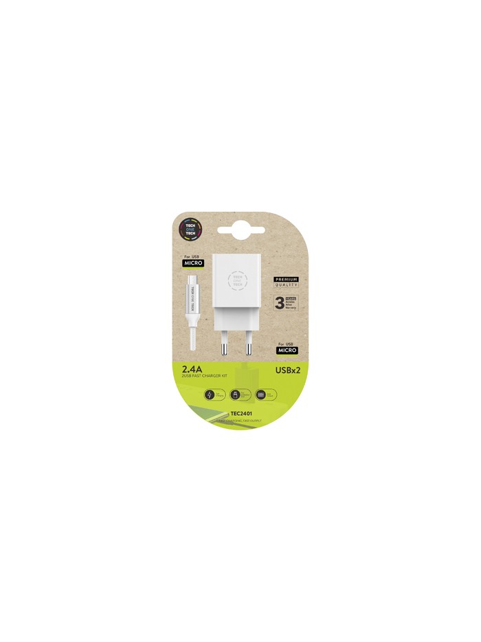 Cargador tech one tech 2.4 doble usb + cable braided nylon micro usb android longitud 1 mt color blanco Cargador tech one tech 2.4 doble usb + cable braided nylon micro usb android longitud 1 mt color blanco