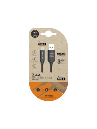 Cable usb tech one tech braided nylon tipo usb-c multi longitud 1 mt 2a color negro