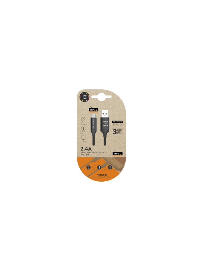 Cable usb tech one tech braided nylon tipo usb-c multi longitud 1 mt 2a color negro Cable usb tech one tech braided nylon tipo usb-c multi longitud 1 mt 2a color negro