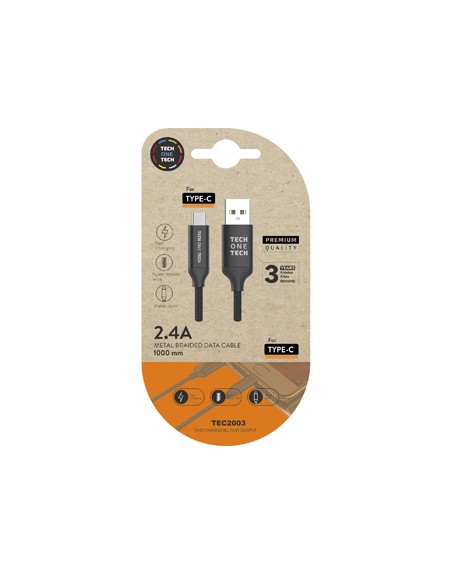 Cable usb tech one tech braided nylon tipo usb-c multi longitud 1 mt 2a color negro